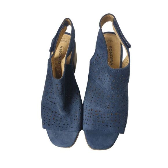 Women's Aussie Blue Suede Heels Cutout Peep-Toe Block Heel Sandals Size 6.5 - Picture 2 of 9